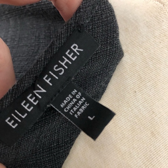 Eileen Fisher L Linen Dress V-Neck Sleeveless Basket Crepe Graphite Gray 0752 - Picture 7 of 14